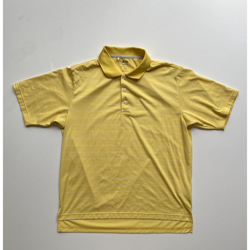 Adidas Climalite Polo Shirt Mens Large Stripe Yellow Golf Performance Active